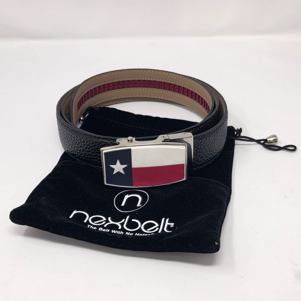 Nexbelt Texas Flag Buckle Mens Cut Size 46 Black textured Stylish